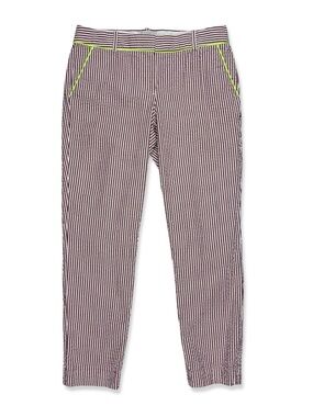 J Crew Cafe Capri Neon Tipped Seersucker Pants